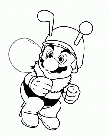 Mario Coloring pages - Black and white super Mario drawings for 
