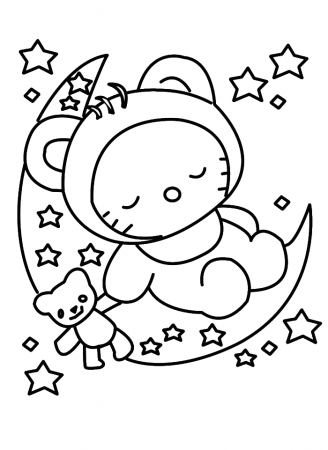 Hello Kitty Sleeping In Christmas Eve Coloring Pages - Christmas 