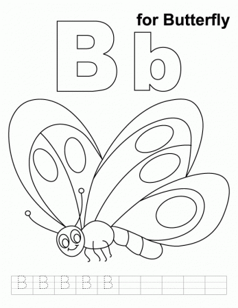 B for butterfly coloring page with handwriting practice | Download 