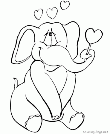 Valentine Coloring Pictures - Elephant hearts