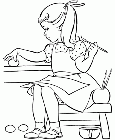 Easter Kids Coloring Pages - Free Printable painting an egg Easter 