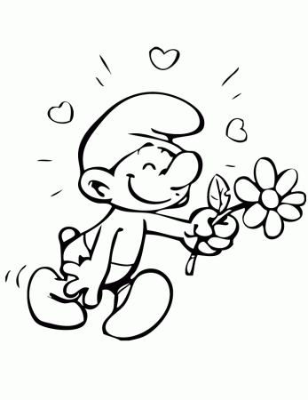 Valentine Smurf With Flower Coloring Page | Free Printable 