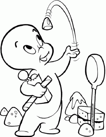 Casper the friendly halloween ghost eats candy. Coloring page
