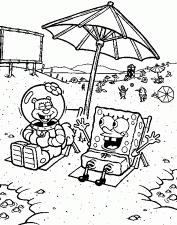 Spongebob And Sandy On The Beach Coloring Page - Spongebob Cartoon 