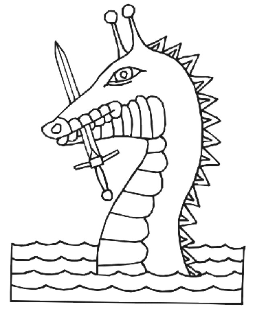 Dragon Coloring Page | Sea Dragon With A Sword In Its Mouth