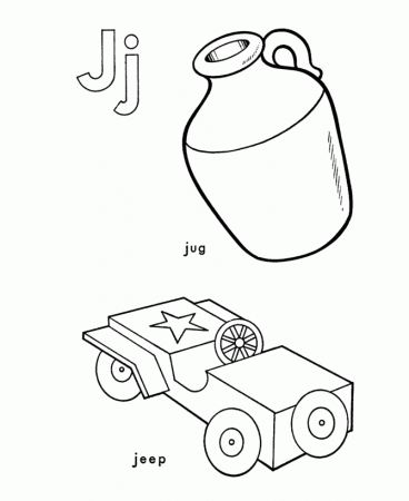 ABC Alphabet Coloring Sheets - Jj is for Jug / Jeep | HonkingDonkey