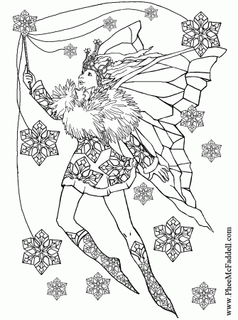 Snowflake Fairy to color Black and White coloring and craft pages 