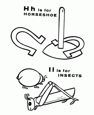 ABC Alphabet Coloring Sheet - H/I is for Horseshoe / Insects 