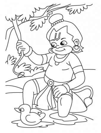 Lord hanuman with duck coloring page | Download Free Lord hanuman with duck coloring  page for kids | Best Coloring Pages