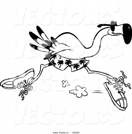 Vector of a Cartoon Flamingo Running - Coloring Page Outline by ...