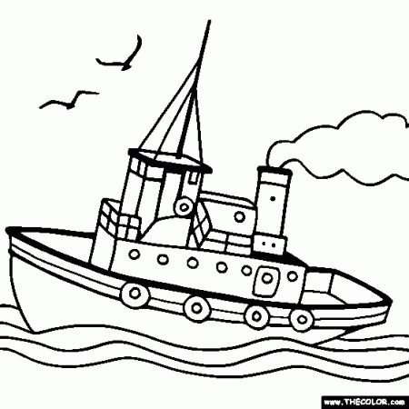 Tugboat Online Coloring Page | Boat drawing, Coloring pages, Online coloring  pages