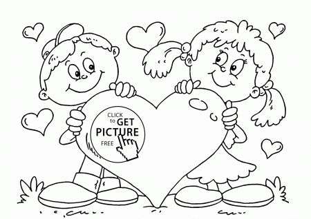 Boy and Girl with Heart coloring page for kids, for girls coloring ...