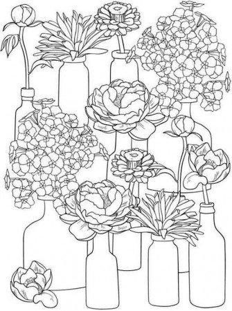 Get This Spring Coloring Pages Printable for Adults Blooming Flowers in Jars  !
