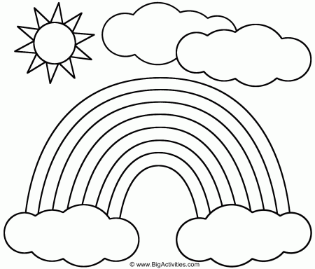 Rainbow, Sun and Clouds - Coloring Page (Nature)