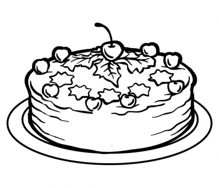 A Cake on Plate Coloring Page - Free Printable Coloring Pages for Kids