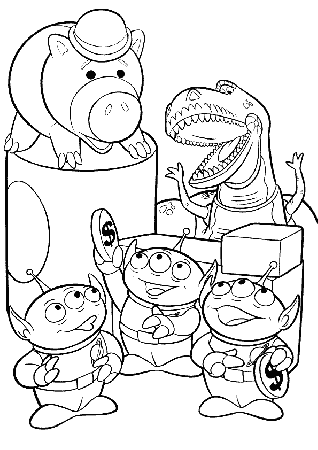 Hamm, Aliens and Rex - Toy Story Kids Coloring Pages