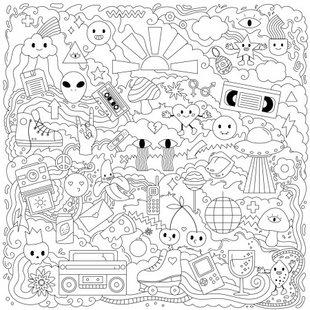 Abstract doodle coloring page with different objects, technologies and  characters. Anti stress coloring book. Vector illustration. 8963044 Vector  Art at Vecteezy