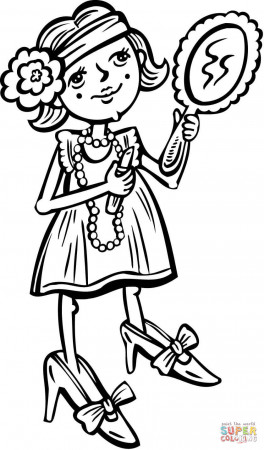 Young Girl Putting Makeup on coloring page | Free Printable Coloring Pages