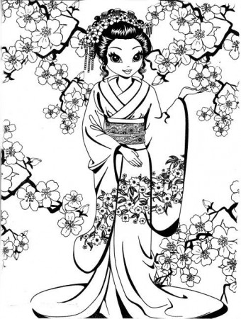 Pretty Geisha coloring page | Coloring pages for girls, People coloring  pages, Coloring pages