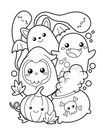 kawaii halloween theme coloring page