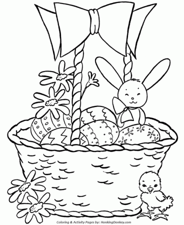 Easter Basket Coloring Pages - Easter Basket with Bunnies and Chicks |  HonkingDonkey
