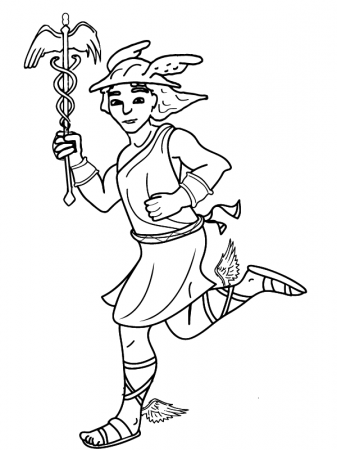 Greek God Hermes Running Coloring Page - Free Printable Coloring Pages for  Kids