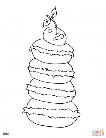 Macarons with cherry coloring page | Free Printable Coloring Pages