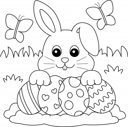Rabbit Collecting Easter Egg Coloring Page 6458097 Vector Art at Vecteezy