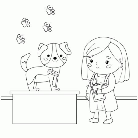Premium Vector | Cartoon kawaii veterinarian and dog with patch bandage. coloring  page for kids.