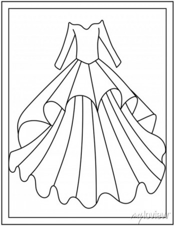 Princess frock coloring page design template wall mural • murals love,  princess, people | myloview.com