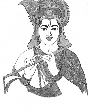 Lord Krishna Hare Krishna Black and White for Coloring - Etsy Israel
