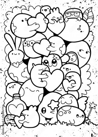 Funny monsters ,Cute Monster pattern for coloring book. Black and white  background Stock Vector | Adobe Stock