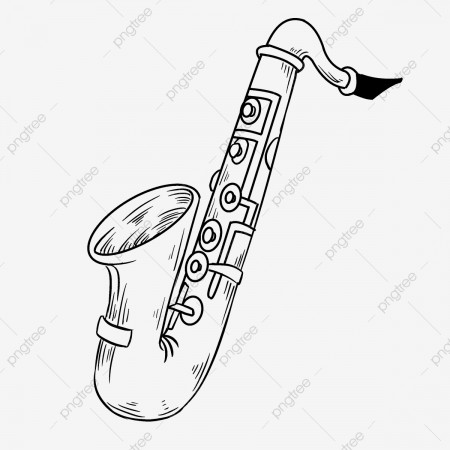 Line Drawing Western Musical Instrument Saxophone, Musical ...