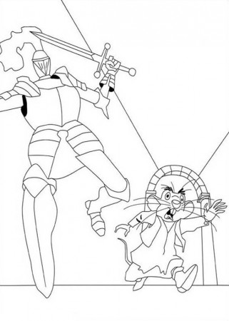 Despereaux Tilling Running Away from Armoured Warrior Coloring Page