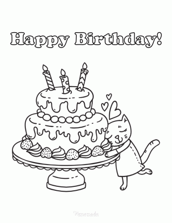 Coloring Pages | Happy Birthday Coloring Pages Cute Cat Cake Candles