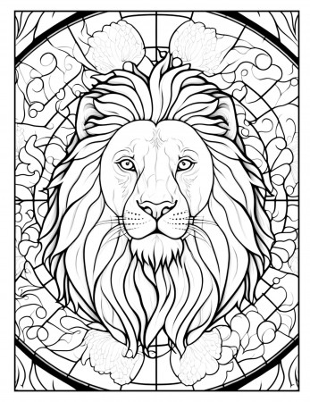 a black and white drawing of a lion, lineart, stained glass - today's free coloring  page : r/AdultColoring