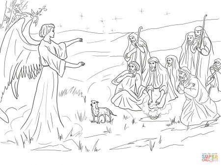 Angel Gabriel Announcing the Birth of Christ to Shepherds coloring page |  Free Printable Coloring Pages