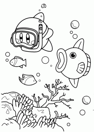 Kirby: Right Back at Ya! - Kirby swimming with mask and snorkel