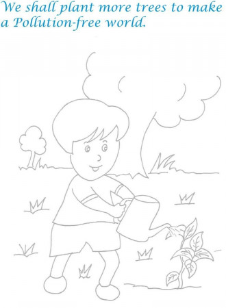 Children Plant More Trees Pollution Free World Coloring Pages ...