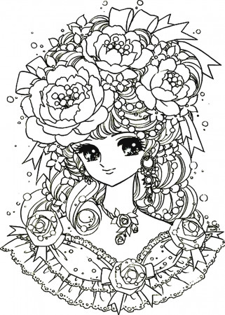 Back to childhood manga girl flowers - Return to childhood Adult Coloring  Pages