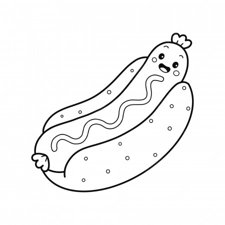Premium Vector | Hot dog character coloring page illustration