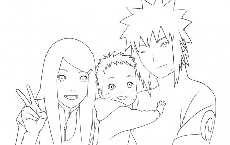 Coloring page Minato and his family: Naruto and Kushina Print Free
