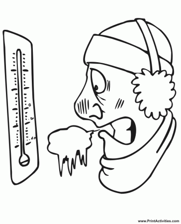 Cold Coloring Page | Cold Guy Looking At Thermometer