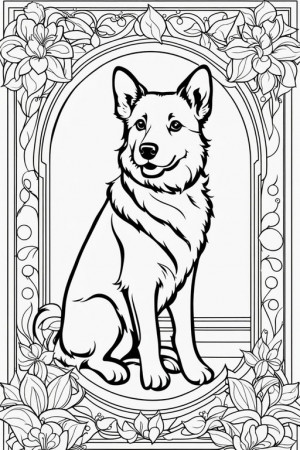 clean coloring book page of a Collie: A Collie with flowing fur like Lassie