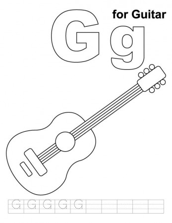 G for guitar coloring page with handwriting practice | Download 