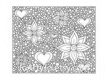 Zentangle Inspired Printable Coloring Page Hearts and by JoArtyJo