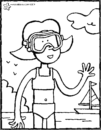 Emma at the seaside wearing goggles - kiddicolour