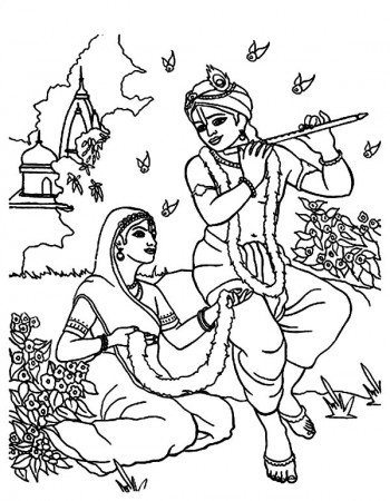 Shri Krishna Janmashtami Playing Flute For Radha Coloring Pages ...