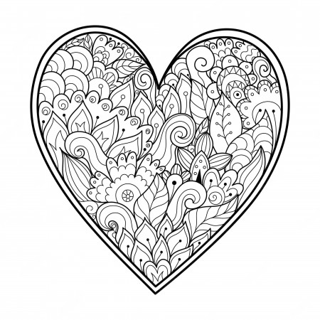 Premium Vector | Cute zentangle floral heart coloring page black and white  love pattern for antistress coloring book
