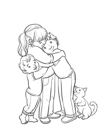 Hugging siblings coloring page for The Friend Magazine, illustration by  Apryl Stott | Coloring pages, Preschool coloring pages, Bible coloring pages